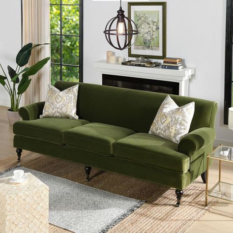 Green Sofa Living, Tight Back Sofa, Velvet Living Room, Jennifer Taylor, Green Velvet Sofa, Sofa Review, Rolled Arm Sofa, Green Sofa, Elegant Sofa