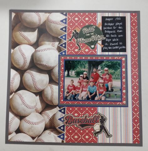 Baseball Scrapbook Layouts, Baseball Layouts, Scrapbook Page Titles, School Scrapbook Ideas, Sports Layout, Beach Layout, Baseball Scrapbook, Tag Books, Baby Boy Scrapbook Layouts