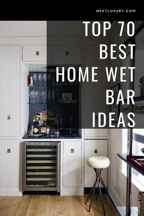 Home Wet Bar Designs Luxury, Modern Mini Bar Ideas Small Spaces, L Shape Wet Bar Ideas, Rustic Wet Bar Ideas With Sink, Wet Bar Sink Ideas, Corner Wet Bar Ideas With Sink, Wet Bar With Sink And Mini Fridge, Small Wet Bar Design Ideas, Black Wet Bar Ideas