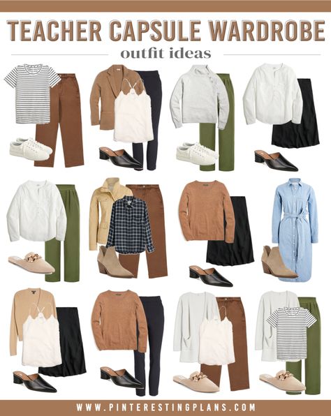 capsule wardrobe for teacher fall outfit ideas 2021 Capsule Wardrobe Teacher, Teacher Capsule Wardrobe, Workwear Capsule Wardrobe, Cute Teacher Outfits, Workwear Capsule, Business Casual Dress Code, Teacher Outfits Fall, Teacher Wardrobe, Capsule Wardrobe Work