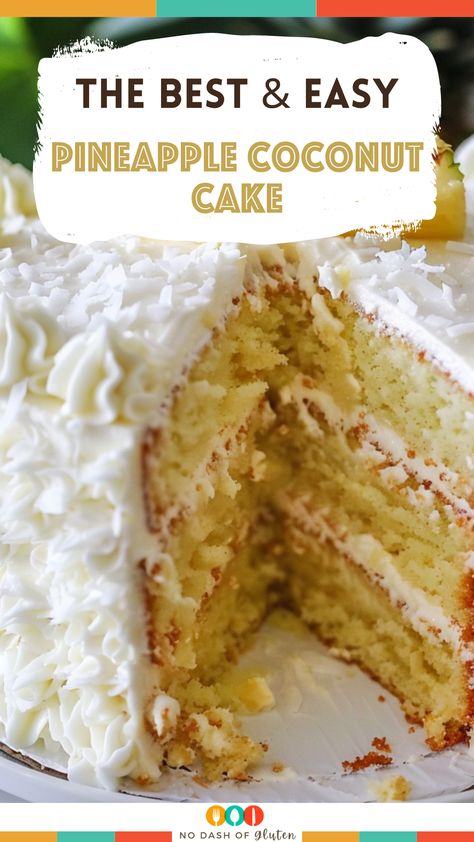 Whip up this heavenly Pineapple Coconut Cake for a slice of paradise right at home! Featuring moist layers infused with the tropical tastes of coconut and pineapple, this cake is a crowd-pleaser at any gathering. Topped with creamy frosting and a sprinkle of shredded coconut, it's as beautiful as it is delicious. Perfect for birthdays, holidays, or any day that needs a tropical touch. Pin this recipe now and bring a taste of the tropics to your table! Coconut Pineapple Cake From Cake Mix Boxes, Pineapple Coconut Cake Easy, Coconut And Pineapple Cake, Coconut Pineapple Dream Cake, Pineapple Coconut Dream Cake, Luau Dessert Ideas, Pineapple Banana Cake, Coconut Pineapple Cake Recipe, Old Fashioned Pineapple Cake Recipe