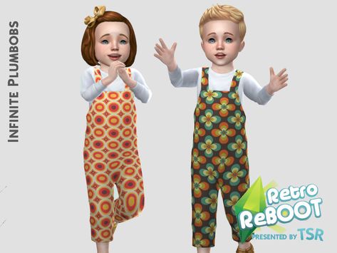 Sims 4 — IP Toddler Retro ReBOOT 70's Dungarees - TODDLER STUFF by InfinitePlumbobs — - Retro 70's Pattern Dungarees - 3 Animal Ear Hoodie, 70's Pattern, Sims 4 Clothing Sets, Sims 4 Decades Challenge, Hippie Kids, Toddler Princess Dress, Tropical Romper, Toddler Sun Hat, Toddler Apron