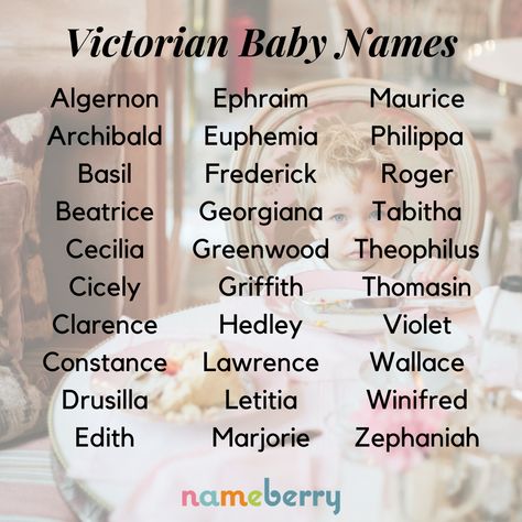 Victorian baby names make excellent vintage choices — these are some of our favorites, both popular and rare! Click through for more. #babynames #victoriannames #uniquenames #girlnames #boynames Victorian Surnames, Victorian Boy Names, Names From The 1800s, Names With S, Victorian Names, Victorian Baby Names, Victorian Baby, Victorian Boy, Best Character Names