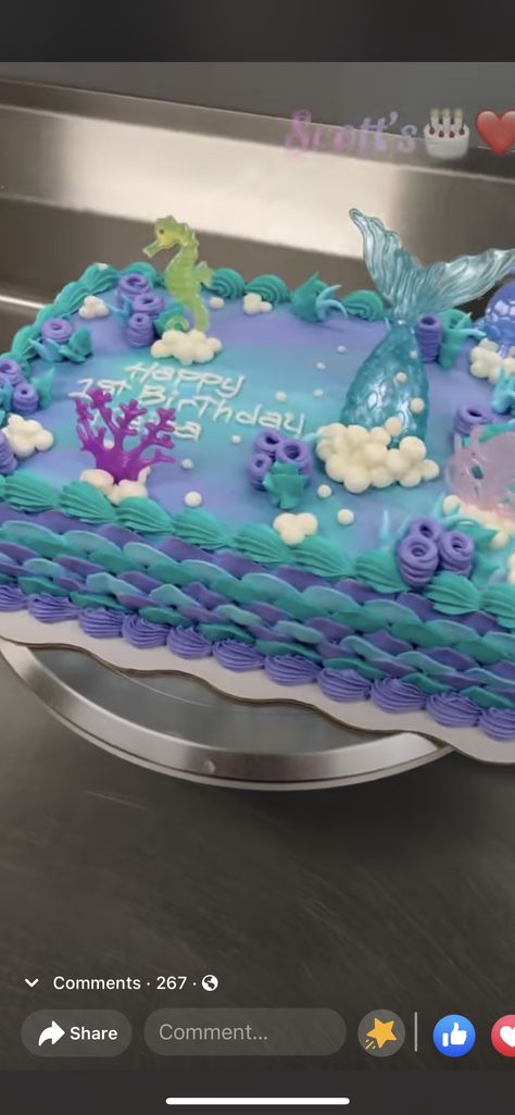 Mermaid Themed Sheet Cake, Mermaid Cake Sheet, Under The Sea Sheet Cake, Mermaid Sheet Cake Ideas, Mermaid Sheet Cake, Mermaid Cake Ideas, Fisherman Cake, Slab Cake, Sheet Cake Designs