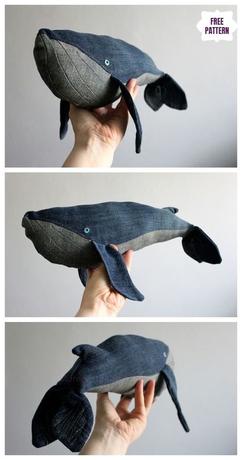 Whale Stuffed Animal, Whale Plush, Crocheted Jellyfish, Sew Patterns, Recycled Art Projects, Whale Pattern, Animal Sewing Patterns, Denim Crafts, Diy Recycle