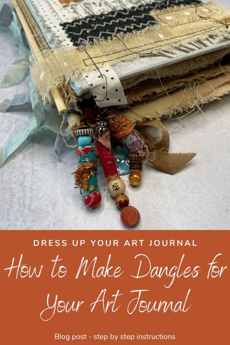 Junk Journal Dangles Tutorial, Junk Journal Cover Ideas Decorating, Bead Dangles For Junk Journals, Junk Journal Tassels Diy, Junk Journal Tassels, Handmade Books How To Make, Junk Journal Cover Ideas Diy, Diy Journal Ideas Handmade, Journal Covers Ideas