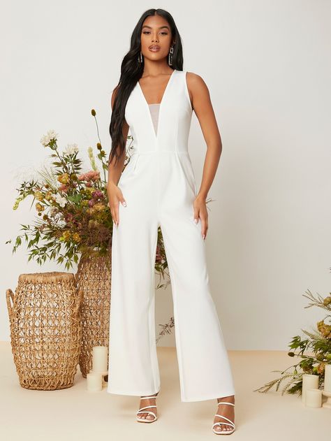 Graduation Fits, Jump Suits, Court Wedding, Solid Jumpsuit, Cami Jumpsuit, Wedding Help, Graduation Outfits, Backless Jumpsuit, White Only