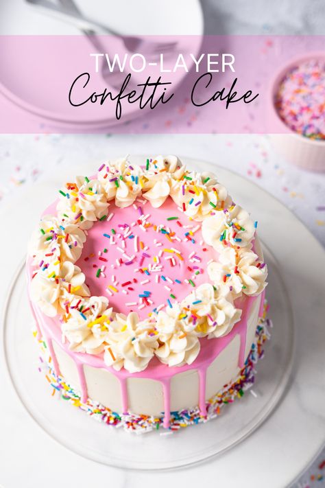 Homemade Confetti Cake, Bright Birthday Cakes, Homemade Confetti, Fluffy Vanilla Buttercream, Confetti Cake Recipes, Colourful Confetti, Ganache Drip, Unique Cakes Designs, 8th Birthday Cake