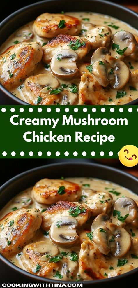 Searching for a flavorful dish? Discover the Creamy Mushroom Chicken Recipe, where savory mushrooms and succulent chicken come together. This delightful recipe is sure to impress your family and friends at the dinner table. Chicken With Mushroom Soup Recipes, Chicken Portabella Mushroom Recipes, Chicken And Mushroom Recipes Easy, Chicken Recipes With Cream Of Mushroom, Mushrooms Chicken Recipes, Recipes With Mushrooms Healthy, Chicken Breast Recipes With Mushrooms, Chicken Mushrooms Recipes, Mushroom And Chicken Recipes