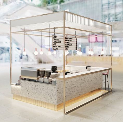 White Stone Coffee Kiosk Pancake Showcase for Sale Coffee Booth, Interior Design Illustration, Coffee Kiosk, Mall Kiosk, Pop Up Cafe, Cafe Counter, Food Kiosk, Cafe Shop Design, Coffee Stands