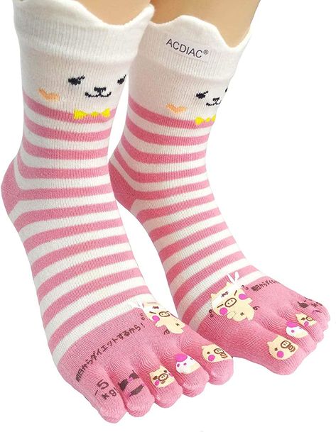 Finger Cartoon, Socks Funny, Cartoon Theme, Funky Socks, Comfortable Socks, Five Fingers, Toe Socks, Pink Sports, Funny Socks