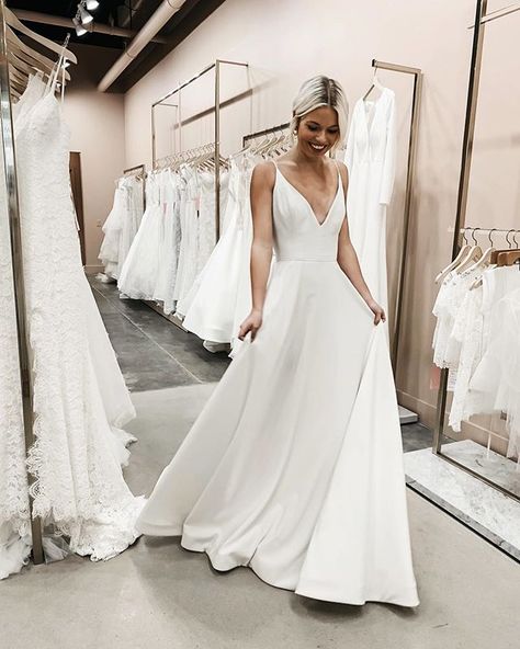 Majorly crushing on the clean lines of our @dearheartbride 'Clementine' gown + of course our babe @candidlychan. Click the link in our bio to see more from our dress up day! ___ store: @lovelybrideatl ___ #LovelyBride #LovelyBrideATL #Atlanta #weddingdre Simple Bridal Dresses, Satin Long Prom Dress, Simple Wedding Dresses, Lovely Bride, Ceremony Dresses, Church Ceremony, Dresses Simple, Wedding Dresses Satin, Dresses Elegant