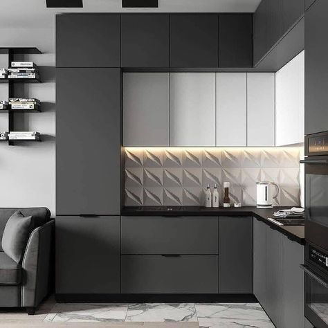 L Shaped Kitchen Interior, L Shaped Kitchen Cabinets, L Shape Kitchen Design, Latest Modular Kitchen Design, L Shaped Modular Kitchen, Dark Grey Kitchen Cabinets, Modular Kitchen Interior, Modular Kitchen Design, Modern Kitchen Interiors