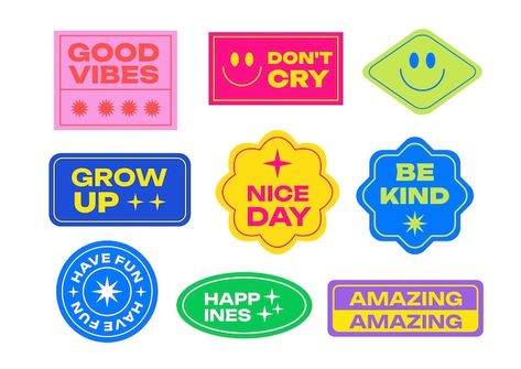 Corporate Stickers, Happy Graphic Design, Hello Logo, Bright Stickers, Smile Illustration, Hipster Illustration, Smile Sticker, Trendy Stickers, Hello Sticker