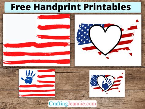 Flag Handprint Craft (Free Printable) - Crafting Jeannie Flag Handprint Art For Kids, Labor Day Crafts, Eagle Craft, Memorial Day Activities, Patriotic Activities, American Flag Crafts, Room Crafts, Patriotic Designs, Footprint Craft