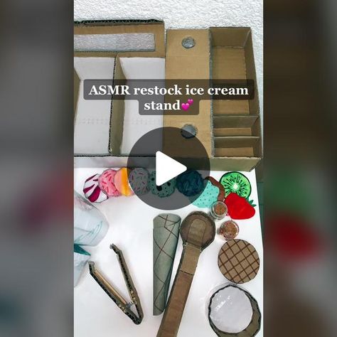 Diy Cardboard Ice Cream Stand, Cardboard Ice Cream Stand, What To Make Out Of Cardboard, Ice Cream Paper Craft, Ice Cream Cardboard, Things To Make Out Of Cardboard, Cardboard Ice Cream, Ice Cream Tutorial, Crafts Tiktok