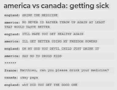 America vs Canada ^^^I don't think you understand how true this is. Canada Vs America, America Vs Britain Funny, America Vs Other Countries Funny, America Is Weird, America Vs Britain, British Vs American Funny, Britain Vs America, America Jokes, Canada Memes