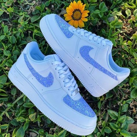 Blue Glitter AF1 by cherrybaby Custom Shoes Diy, Nike Shoes Air Force, Jordan Shoes Girls, Custom Nike Shoes, All Nike Shoes, Nike Air Shoes, Cute Nike Shoes, Fresh Shoes, Hype Shoes