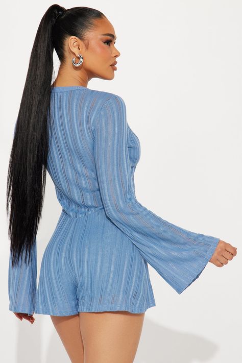 Available In Ivory And Blue. Romper Long Sleeve Button Front A-Line Short Lined Stretch Self: 100% Polyester Contrast: 100% Polyester Lining: 100% Polyester Imported | Italian Getaway Romper in Blue size Medium by Fashion Nova Italian Getaway, Mini Boo, Romper Long Sleeve, Hair Extensions Best, Natural Human Hair, Ponytail Hair Extensions, A Line Shorts, Long Romper, Blue Romper