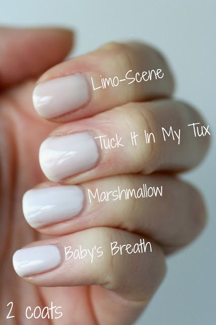 Essie Whites Comparison : Limo-Scene, Marshmallow, Tuck It In My Tux, Baby's Breath, Blanc & Private Weekend | Essie Envy Milky White Nails Essie, Essie Milky Nails, Essie Tuck It In My Tux Nails, Clean White Nails, Old Nail Polish, Essie Nail Colors, Nails 2018, Milky Nails, Diy Essentials