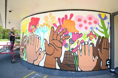 Mural collaboration brings new life to Sitka school playground - KCAW Elementary School Playground, Mural Cafe, School Cafe, Trick Art, Mural Art Design, Mural 3d, School Murals, Murals For Kids, Mural Ideas