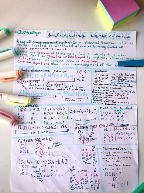 Balancing Chemical Equations Notes, Chemical Reaction And Equations Notes, Chemical Reactions And Equations, Equations Notes, Chemical Equations, Chemical Equation, Aesthetic Notes, Science Notes, Chemical Reactions