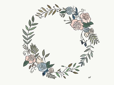 Rose wreath | muted colour palette | drawn on iPad Rose Wreath Tattoo, Rose Wreath Drawing, Wreaths Drawing, Floral Wreath Ideas, Steps For Drawing, Floral Wreath Drawing, Diy Tattoos, Flash Drawing, Wreath Tattoo