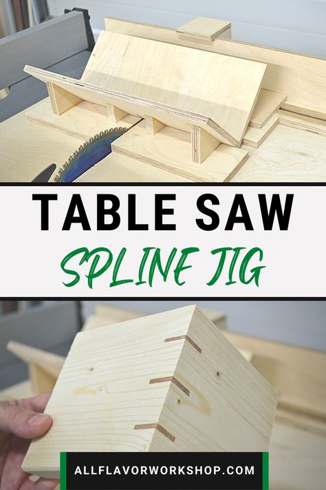 DIY Spline Jig for Table Saw Spline Jig, Box Joints Table Saw Jig, Spline Jig Table Saw, Table Saw Jigs Diy, Diy Projects Garage, Woodworking Jig Plans, Wood Jig, Cnc Furniture Plans, Table Saw Sled