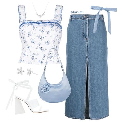 Blue Girly Outfits, Girly Fashion Feminine, Floral Outfit Summer, Cute Everyday Outfits, Feminine Outfit, Really Cute Outfits, Cute Summer Outfits, Outfit Goals, Girly Outfits