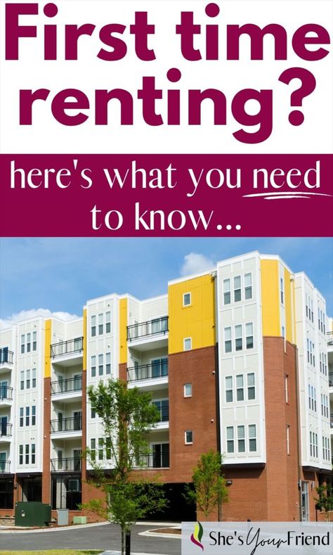 an apartment complex with text overlay that reads first time renting here's what you need to know Renting A House First Time, First Time Renters Tips, First Time Renter, Renting Hacks, Renting Tips, Renter Hacks, First Apartment Tips, Apartment Lease, Apartment Tips