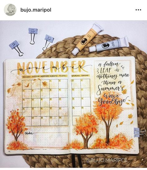 14 Beautiful Fall Bullet Journal Ideas | Angela Giles November Journaling, Month Overview, Journal D'inspiration, Autumn Journal, Monthly Tracker, Bullet Journal Page, Bullet Journal 2020, Monthly Overview, Journal Layouts