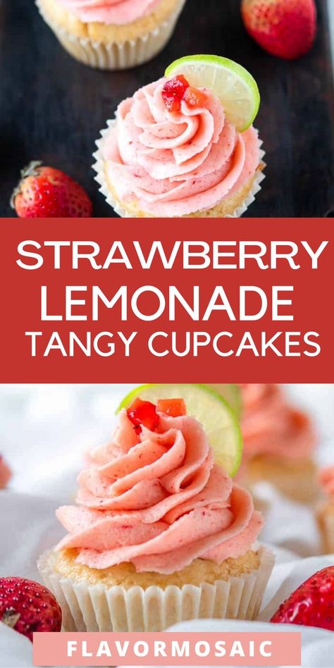 Strawberry Lemonade Tangy Cupcakes. These sweet and tangy Strawberry Lemonade Cupcakes are simply beautiful to look at while also completely addictive! I don’t know about you but I just love the flavor combination of strawberry and lemon. These two flavors provide a perfect balance of fresh tangy zing to a sweetened cupcake base and butter-sugar frosting. Strawberry Lemonade Cupcakes, Easy Strawberry Lemonade, Strawberry Basil Lemonade, Strawberry Lemonade Recipe, Fruit Cupcakes, Summer Cupcakes, Lemonade Cupcakes, Easy Cupcake Recipes, Lemon Cupcakes