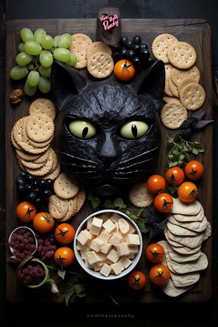 Pumpkin Carving Party Food Ideas, Scary Charcuterie Board, Cat Charcuterie Board, Halloween Salads Spooky, Witch Charcuterie Board, Veggie Tray Halloween, Charcuterie Board Ideas Halloween, Halloween Veggie Tray Ideas, Tyson Recipes