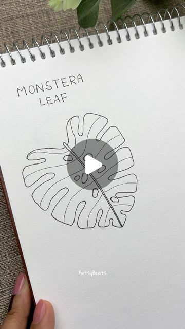 Easy Monstera Leaf Drawing, Drawing Monstera Leaf, Tropical Leaves Drawing Simple, Monstera Leaf Drawing Simple, Monstera Drawn Simple, How To Draw Monstera Leaf, Monstera Drawn, How To Draw A Leaf, Monstera Leaves Drawing