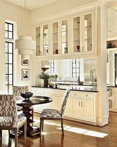 Great way to open up a kitchen to the living areas and still have it appear to be a separate space Functional Kitchen Layout, Kitchen Pass Through, Kitchen Pass, Smart Tiles, Cabinets And Countertops, Transitional Kitchen, Functional Kitchen, Room Remodeling, Kitchen Redo