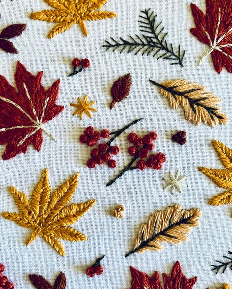 Fall is here 🍁🍁🍂🍂 Autumn is definitely my favourite season to design for! The colours are so warm and cosy and I love it 🧡 Inspo for this hoop? Crunchy leaves, red berries and golden hour ☀️ . . . #embroiderykit #embroidery #embroideryart #embroideryhoop #embroiderydesign #floralembroidery #modernembroidery #embroiderylove #handembroidery #dmcthreads #embroiderypattern #embroideryartist #embroideryhoopart #dmcembroidery #embroiderywork #craftgiftideas #autumncrafts #craftkit #embroiderygiftid... Fall Leaves Embroidery Pattern, Embroidered Fall Leaves, Fall Tree Embroidery, Fall Leaves Embroidery, Autumn Leaves Embroidery, Leaves Embroidery, Fall Embroidery, Crunchy Leaves, Favourite Season