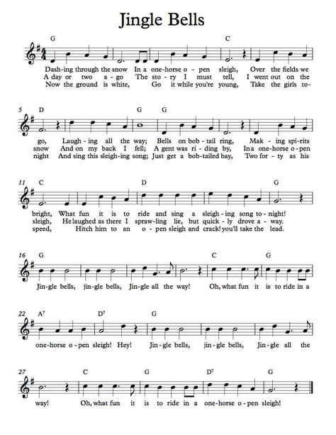 Free Sheet Music - Free Lead Sheet - Jingle Bells Jingle Bells Sheet Music, Easy Sheet Music, Hymn Sheet Music, Trumpet Sheet Music, Clarinet Music, Clarinet Sheet Music, Christmas Sheet Music, Flute Sheet Music, Violin Sheet