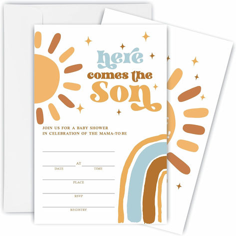 Sunshine Theme Baby Shower Invitations, Here Comes The Son Baby Shower Fill-In Invitation Cards With Envelopes - Gender Reveal Party Decorations & Supplies-B12 #ad #herecomestheson #babyshower #babyshowerinvites #babyshowersupplies #babyshowertheme #boybabyshower Sunshine Theme, Here Comes The Son, Gender Reveal Party Decorations, Baby Shower Supplies, Baby Shower Invites, Cards With Envelopes, Reveal Party, Reveal Parties, Gender Reveal Party