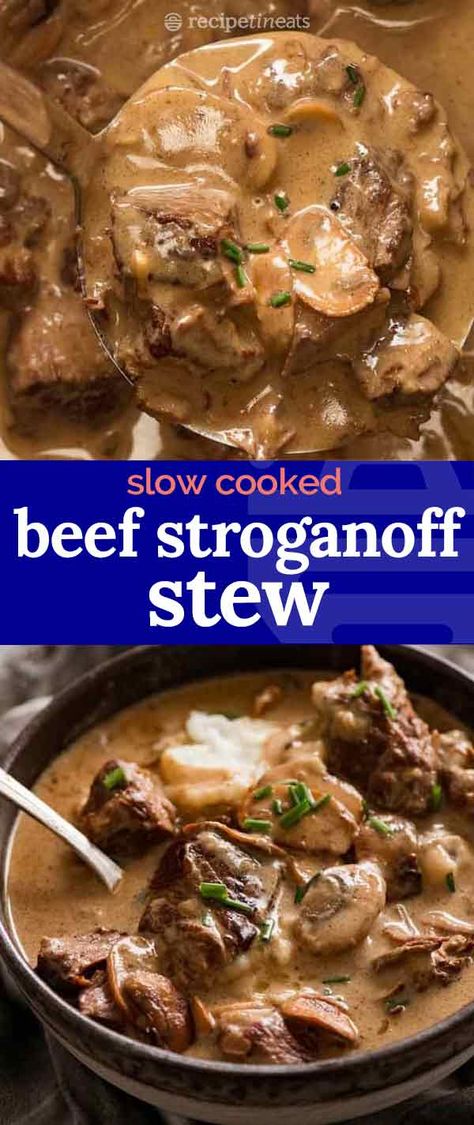 Beef Ragout Pasta, Slow Cook Beef Stroganoff, Beef Stroganoff Stew, Creamy Beef Stew, Stroganoff Sauce, Stewing Beef, Beef Stroganoff Crockpot, Crockpot Recipes Beef Stew, Crockpot Stew