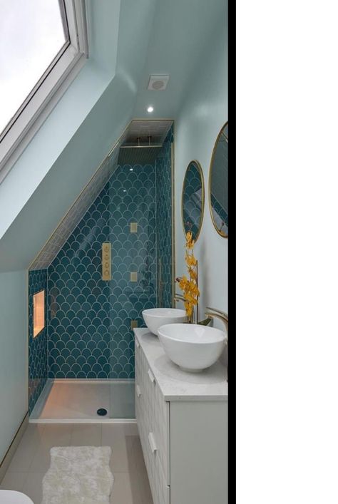 Sloped Ceiling Bathroom, Attic Shower, Small Attic Bathroom, Clawfoot Tubs, Small Shower Room, Attic Bedroom Designs, Ensuite Shower Room, Loft Bathroom, Tub Bathroom