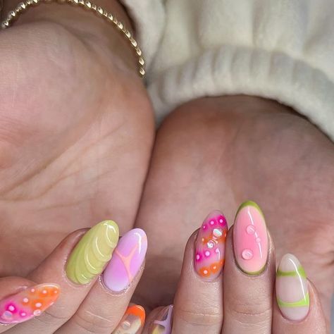 Gabi De la Cruz on Instagram: "These are giving summer garden vibes big time 🐛🌸🌻  #nailart #naturalnails #gelnails #bayareanails #groovynails #nailinspo #fyp #cateyenails #almondnails  #trendynails #nailtrends #chromenails  #nailtutorial #nailvideo #nailtutorials  #swatches  POV you nail art natural nails natural long nails gel nails Bay Area nails groovy nails nail inspo chrome nails matte nails tutorial grwm watch me" Granola Girl Nails Summer, Gorpcore Nails Aesthetic, Chrome Nails Matte, Gorpcore Nail, Nail Art Natural Nails, Groovy Gel Nails, Nail Art Natural, Mush Room Nails, Nail Inspo Chrome