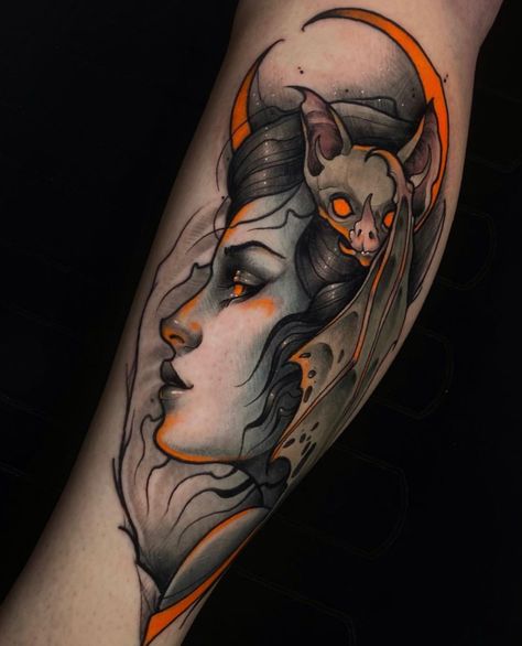 Creepy Neo Traditional Tattoo, Goth Neo Traditional Tattoo, Vampire Lady Tattoo, Neo Traditional Lady Face, Neotraditional Portrait, Scarecrow Tattoo, Neo Traditional Art, Vampire Tattoo, Neo Tattoo