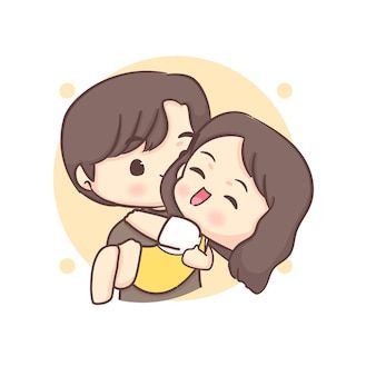 Carrying Girlfriend, Couple Cartoon Characters, Cake Stickers, Cute Chibi Couple, Chibi Couple, Cartoons Love, Cute Couple Cartoon, Korean Couple, Cartoon Icons