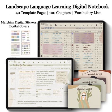 Vocabulary Digital Notebook | Digital Language Study Notebook in PDF |Hyperlinked College Notebook with Free PNG Stickers and Digital Covers happyplannerlayout #colorfulplanner #bloggingplanner Language Plan, Free Png Stickers, Study Language, Notebook Study, Vocabulary Notebook, College Notebook, Notes Plan, German Study, Digital Bullet Journal