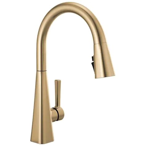 Delta Lenta Champagne Bronze 1-Handle Deck-Mount Pull-Down Handle Kitchen Faucet in the Kitchen Faucets department at Lowes.com Touch Kitchen Faucet, Delta Kitchen Faucet, Gold Kitchen Faucet, Gold Faucet, Touchless Faucet, Cleaning Faucets, Kitchen Faucet With Sprayer, Retractable Hose, Gold Fixtures