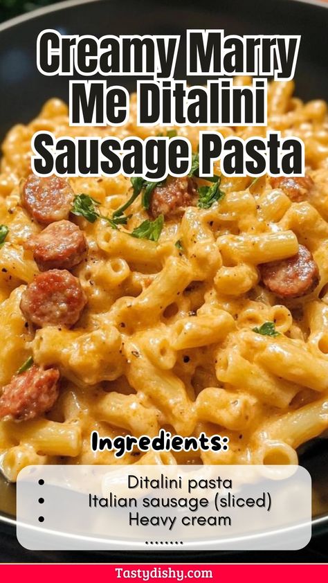 Delicious Creamy Marry Me Ditalini Sausage Pasta Recipe Dinner Ideas Using Kielbasa, Creamy Sausage And Spinach Pasta, Marry Me Sausage Pasta, Kilbasa Pasta, Rope Sausage Recipes Dinners, Ring Sausage Recipes Dinners, Mild Sausage Recipes Dinners, Chicken Italian Sausage Recipes, Quick And Easy Dinner Recipes For Family Busy Mom