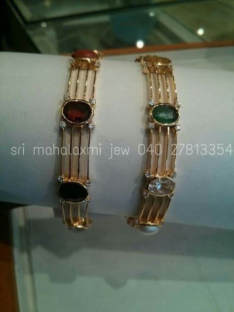 Navaratna Bangles Gold, Navarathna Bangles Gold, Navaratan Bangles, Navratna Bangles, Plain Gold Bangles, Bangles Gold, Beautiful Gold Necklaces, Bangles And Bracelets, Jewelry Advice