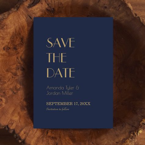 Gold Type Deco | Dark Navy Wedding Save The Date - navy gold save the date invitations Dark Navy Wedding, Dusty Navy Blue, Marriage Celebration, Gold Save The Dates, Celebration Decor, Gold Typography, Engagement Invitations, Modern And Antique, Navy Wedding