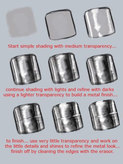 Non Metallic Metal Painting Tutorial, Digital Painting Metal, Armor Coloring Tutorial, Painting Metal Tutorial, Metal Tutorial Digital, Metal Effect Drawing, Drawing Metal Tutorial, Drawing Metal Texture, How To Draw Rings