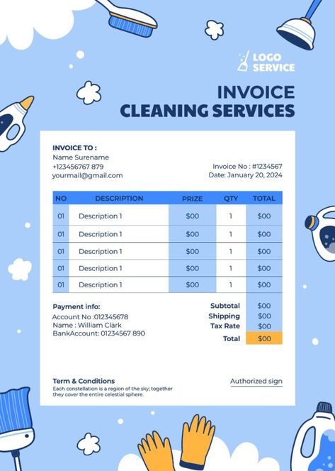 Hand-drawn Cute Professional Cleaning Services Invoice Laundry Business, Invoice Design, Professional Cleaning Services, Invoice Template, Professional Cleaning, Free Graphic Design, Cleaning Service, Online Design, Join Us